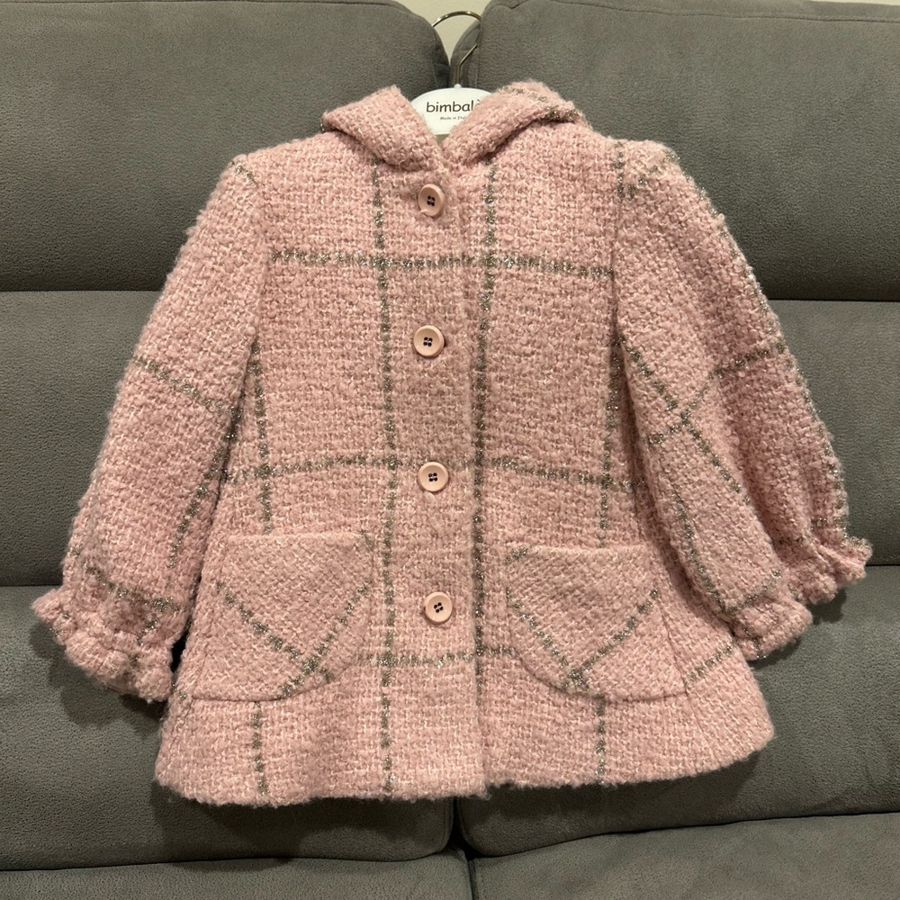 MonnaLisa Pink Plaid Kids Pea Coat 100% Authentic